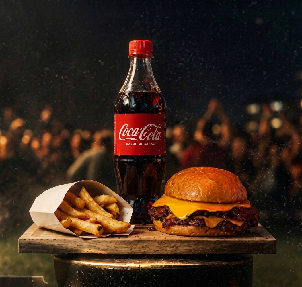 Hamburguesa + papas + gaseosa